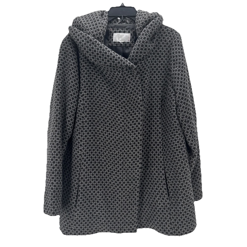 Xhilaration Womens Gray Hooded Coat Button Front Textured Wool‎ Blend Jacket